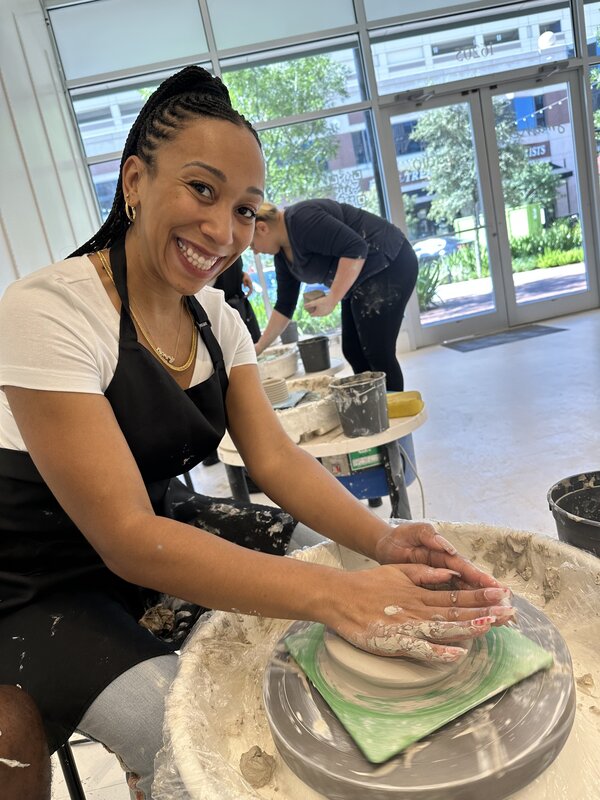 Kim at the pottery wheel